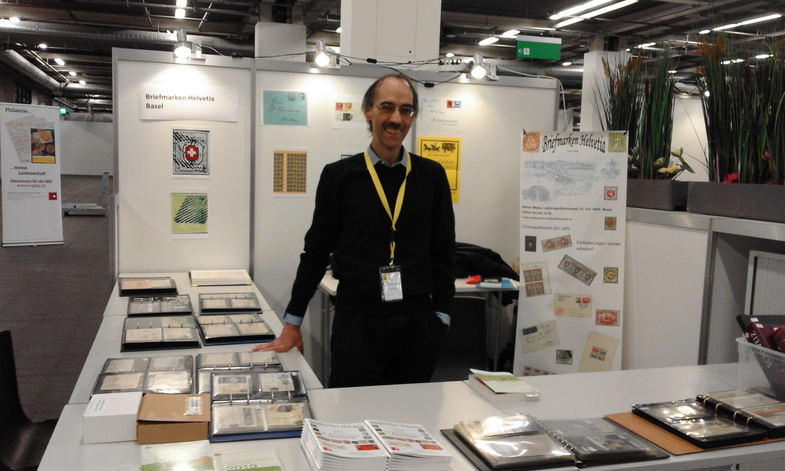 Mubaphil 2018, Basel, Börsenstand von Briefmarken Helvetia