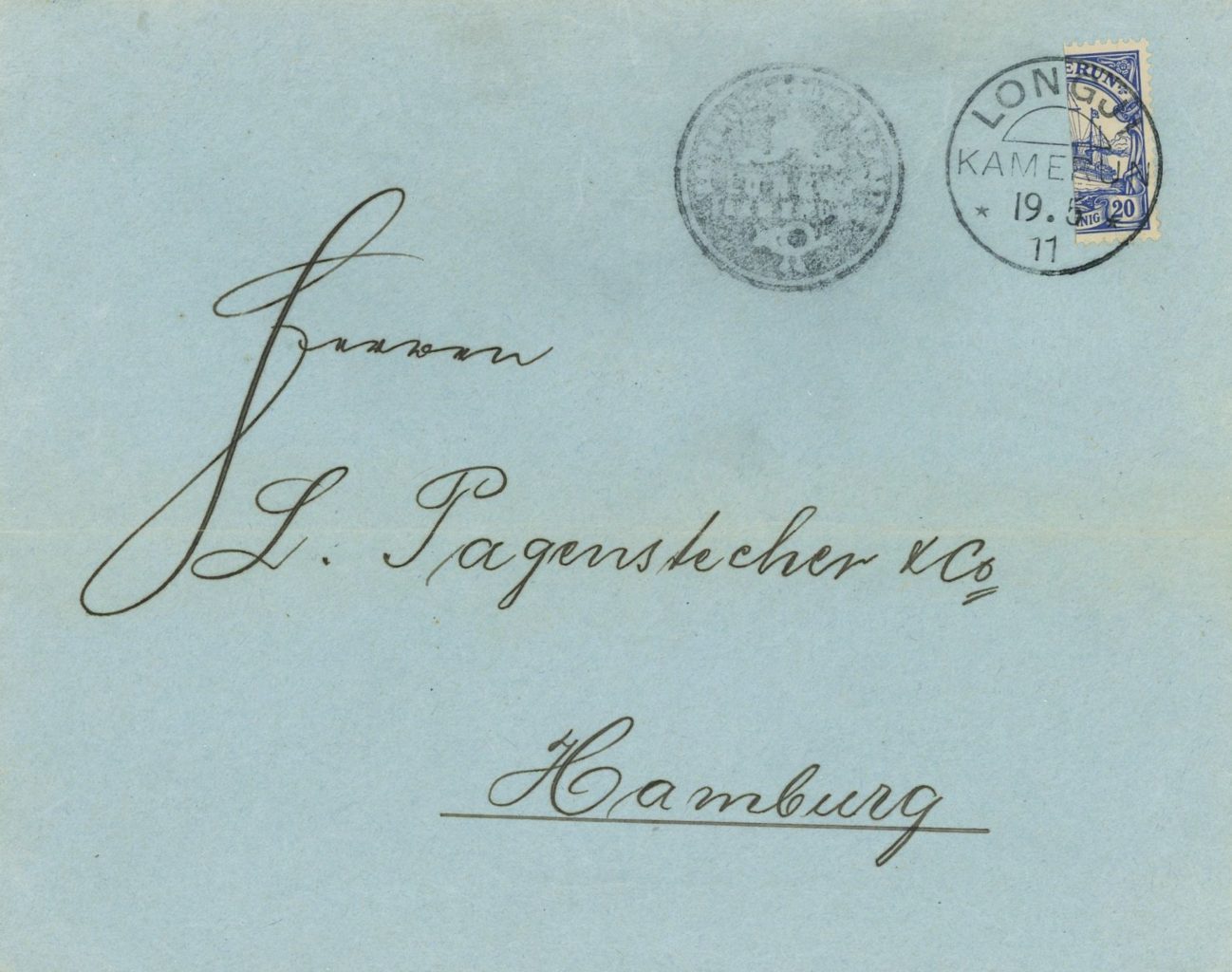 Kamerun 1900, 20 Pf. ultramarin senkrecht halbiert, LONGJI-PROVISORIUM, eine Kolonien-Rarität