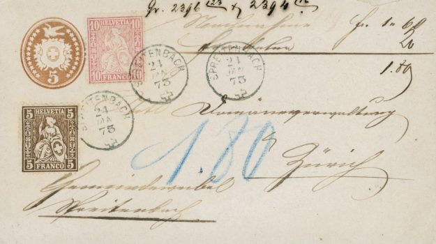 Tüblibrief 1873 mit Zusatzfrankatur, als NN-Beleg nach Zürich