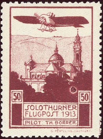 Flugpost: Vorläufer Solothurn, ungebraucht mit Restfalz, sauber gezähnt, mit Abart „weisser Kreis in der Stadt“, gute Erhaltung! Kat: 2500.-