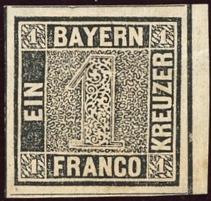 Bayern: 1849, 1 Kr. schwarzgrau, Platte 1